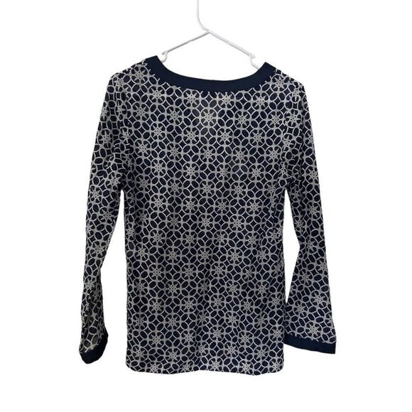 Vineyard Vines Silk Long Sleeve Split Neck Nautical Tunic Top Blue Size XS - Picture 4 of 10